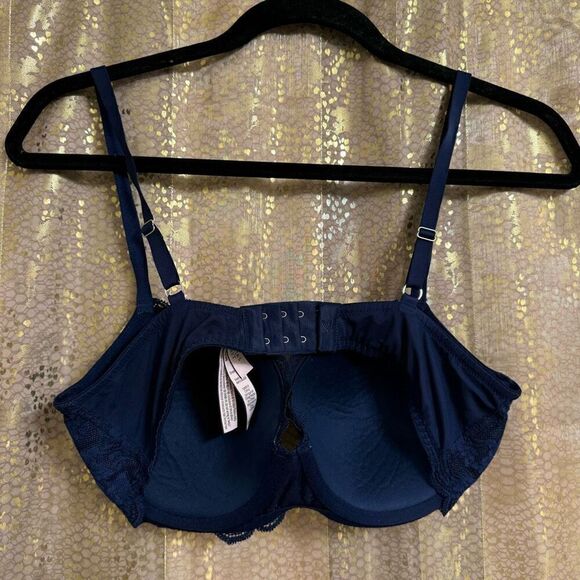 Victorias Secret Navy Blue Shimmer Sparkle Dream Angels Lined Demi Bra 34DD - Picture 2 of 6